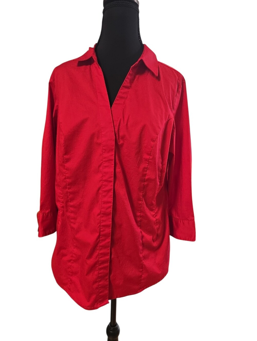 Lee Riders Red Fitted Button Down Shirt with 3/4 Sleeve M